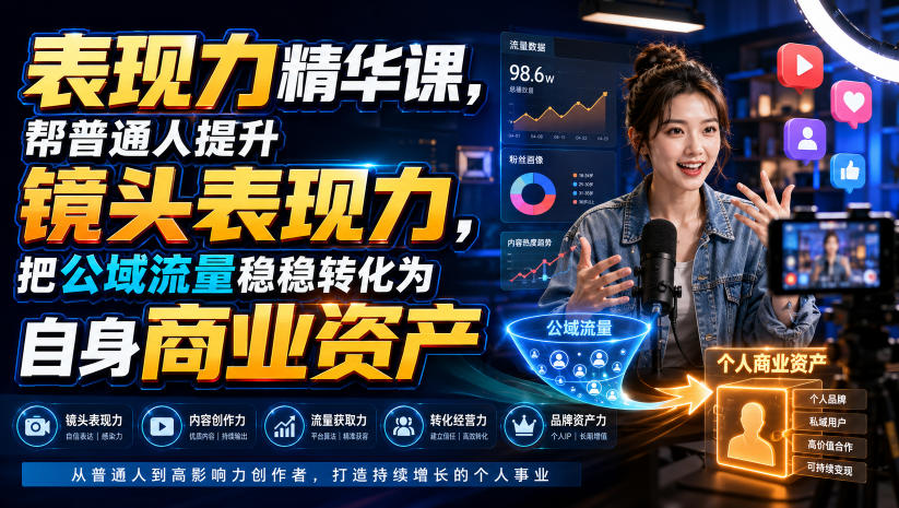 表现力精华课,帮普通人提升镜头表现力,把公域流量稳稳转化为自身商业资产-副业资源网