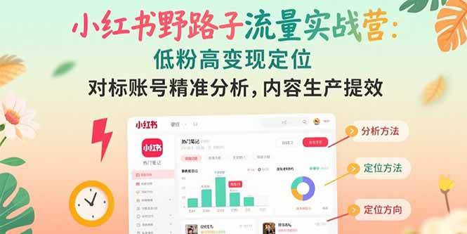 （15423期）小红书野路子流量实战营：低粉高变现定位 对标账号精准分析 内容生产提效-副业资源网