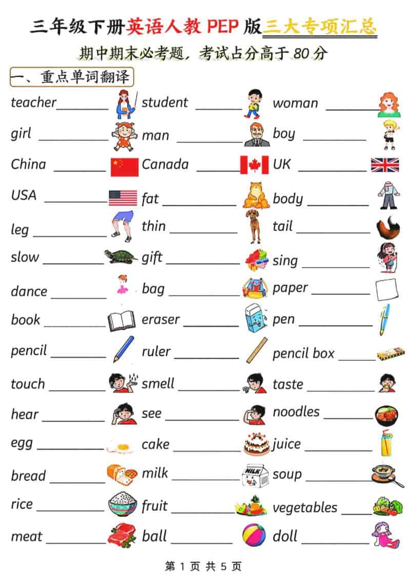 三年级下英语三大专项汇总《人教PEP版》-副业资源网