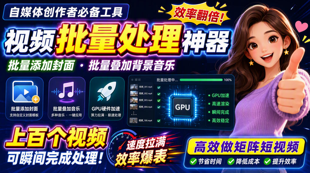 视频批量加封面，把封面添加到视频第一帧，不用剪辑软件批量添加-副业资源网