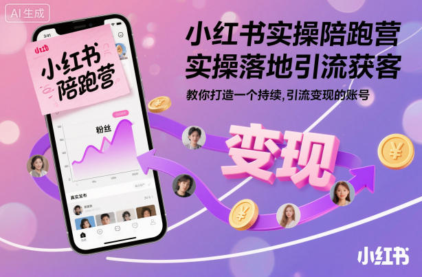 小红书实操陪跑营，实操落地引流获客，教你打造一个持续引流变现的账号-副业资源网