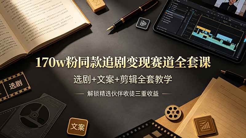 （19123期）170w粉博主同款追剧变现赛道全套课，选剧+文案+剪辑全套教学，解锁精选伙伴收徒三重收益-副业资源网