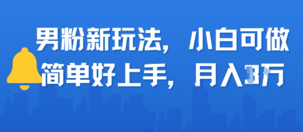 男粉新玩法，小白可做，简单好上手，月入1w-副业资源网