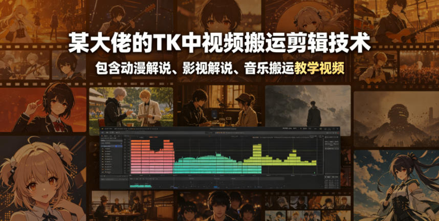 某大佬的TK中视频搬运剪辑技术，包含动漫解说、影视解说、音乐搬运教学视频-副业资源网