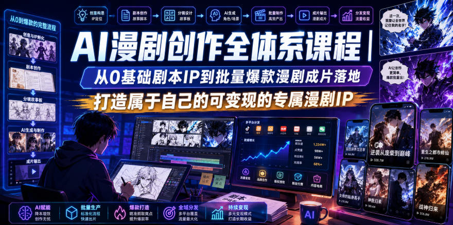 AI漫剧创作全体系课程｜从0基础剧本IP到批量爆款漫剧成片落地，打造属于自己的可变现的专属漫剧IP-副业资源网