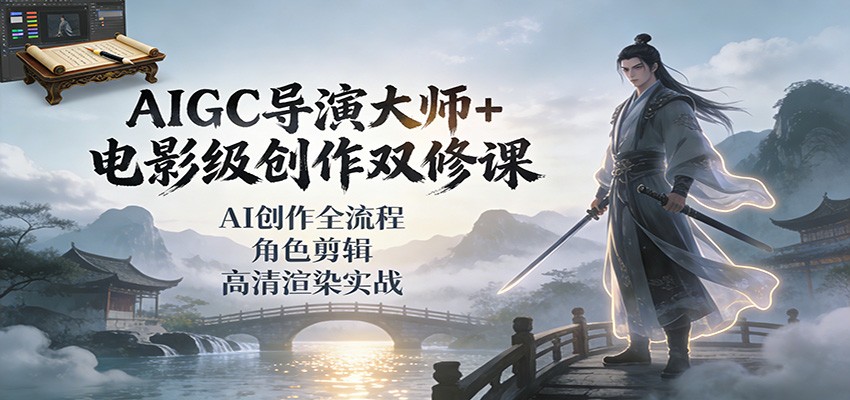 AIGC导演大师+电影级创作双修课：AI创作全流程、角色剪辑、高清渲染实战-副业资源网