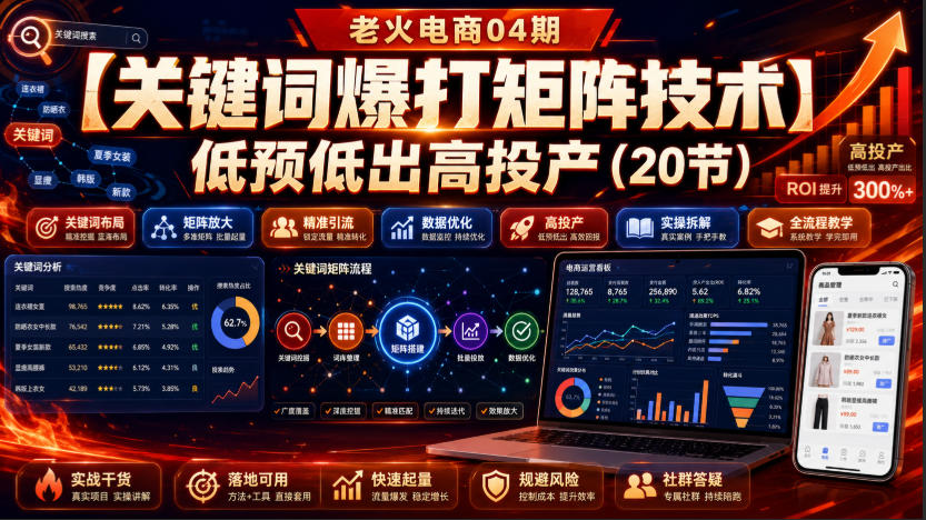 老火电商04期：【关键词爆打矩阵技术】低预低出高投产（20节）-副业资源网