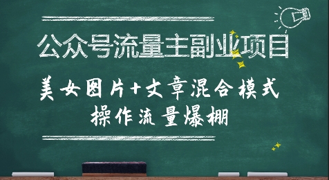 公众号流量主副业项目，美女图片+文章混合模式操作流量爆棚-副业资源网