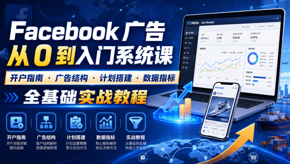 Facebook广告新手从0到入门系统课|开户指南・广告结构・计划搭建・数据指标全基础实战教程-副业资源网