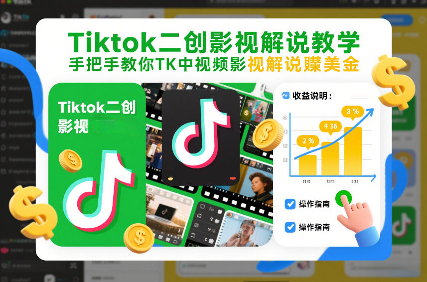 Tiktok二创影视解说教学，手把手教你TK中视频影视解说賺美金（更新26年1月）-副业资源网