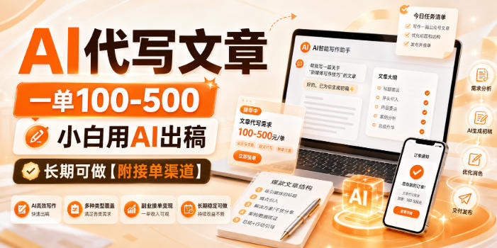 AI代写文章，一单100-500，小白用AI出稿，长期可做【附接单渠道】【揭秘】-副业资源网
