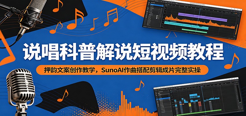 说唱科普解说短视频教程：押韵文案创作教学，SunoAI作曲搭配剪辑成片完整实操-副业资源网