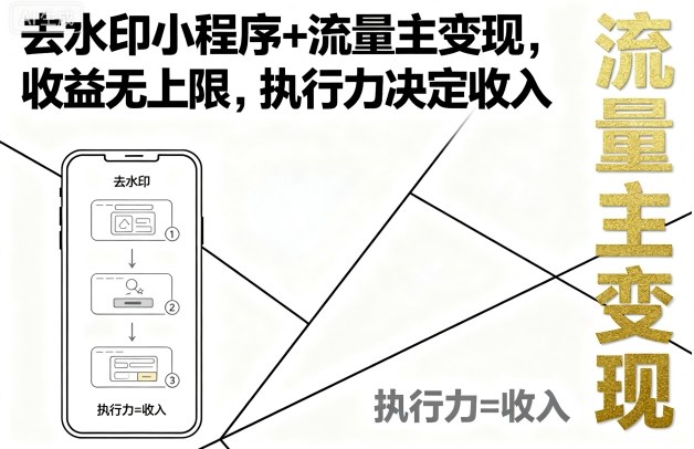 去水印小程序+流量主变现，收益无上限，执行力决定收入-副业资源网