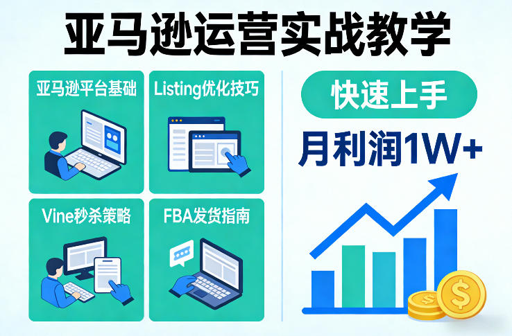 亚马逊运营实战教学，亚马逊平台+Listing优化+Vine秒杀+FBA发货等，快速上手，实现店铺月利润1W-副业资源网