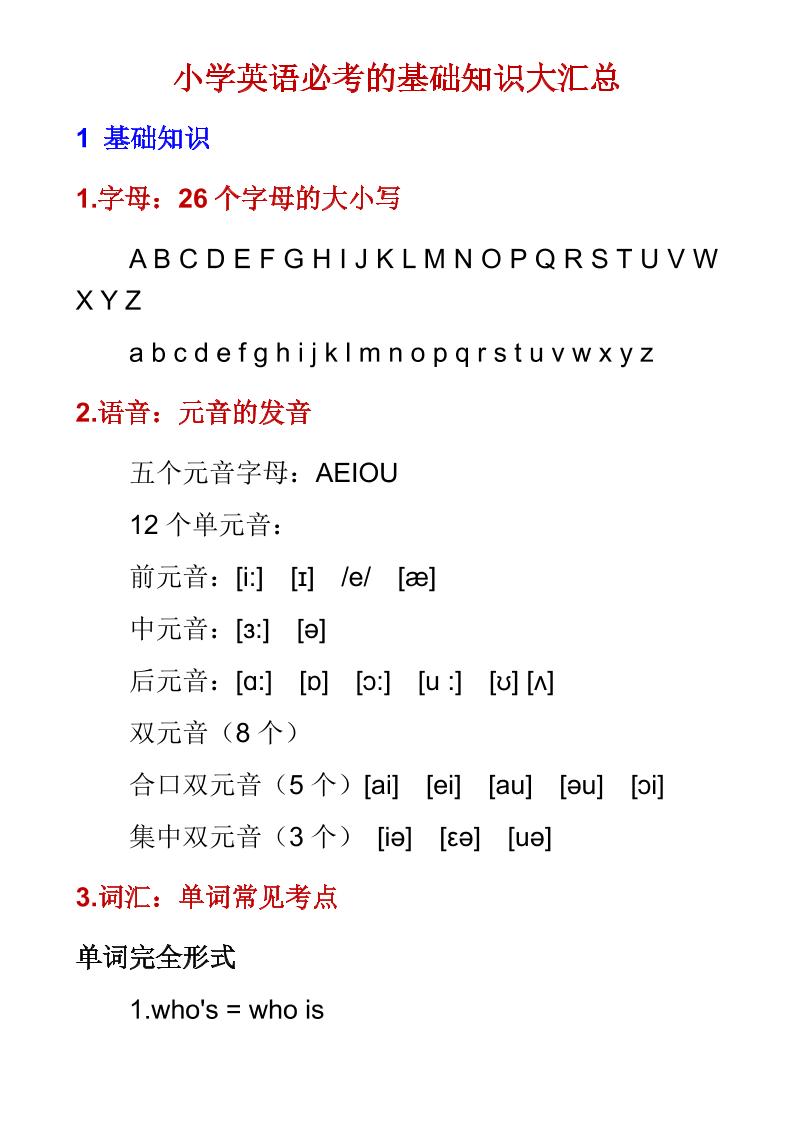 六年级下英语必考基础知识大汇总-副业资源网