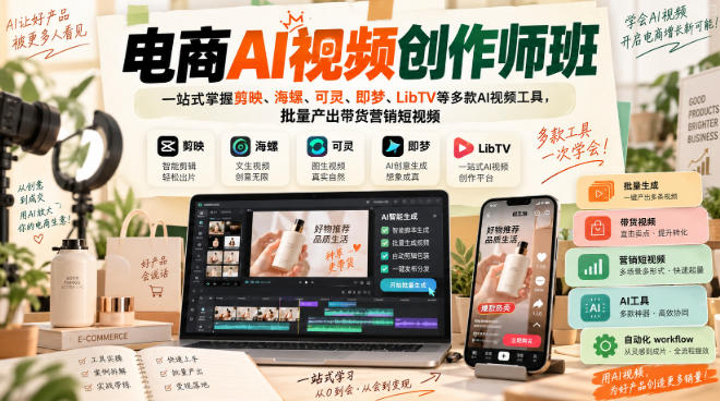 电商AI视频创作师班，一站式掌握剪映、海螺、可灵、即梦、LibTV等多款AI视频工具，批量产出带货营销短视频-副业资源网