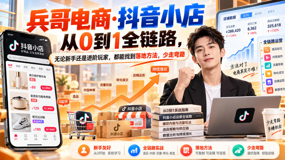 【无水印】兵哥电商·抖音小店从0到1全链路，无论新手还是进阶玩家，都能找到落地方法，少走弯路（更新9月）-副业资源网