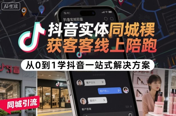 抖音实体同城获客线上陪跑，从0到1学抖音一站式解决方案-副业资源网
