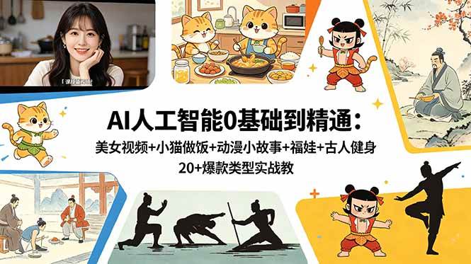 （18685期）AI人工智能0基础到精通：美女视频+小猫做饭+动漫小故事+福娃+古人健身，20+爆款类型实战教学-副业资源网