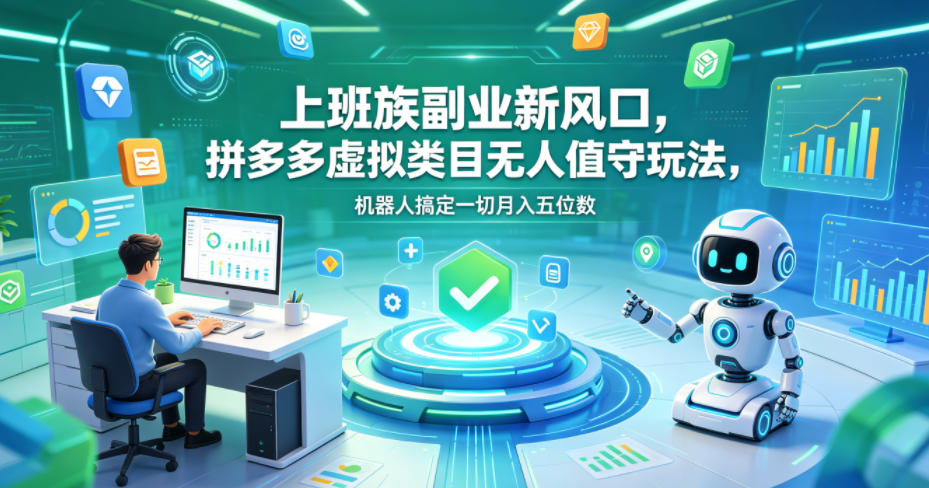 上班族副业新风口,拼多多虚拟类目无人值守玩法,机器人搞定一切月入五位数【揭秘】-副业资源网