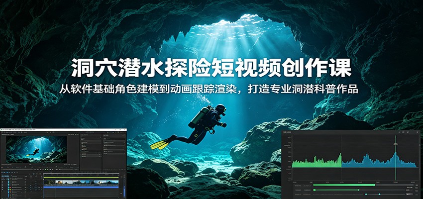洞穴潜水探险短视频创作课：从软件基础角色建模到动画跟踪渲染，打造专业洞潜科普作品-副业资源网