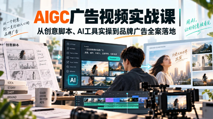 AIGC广告视频实战课|从创意脚本、AI工具实操到品牌广告全案落地-副业资源网