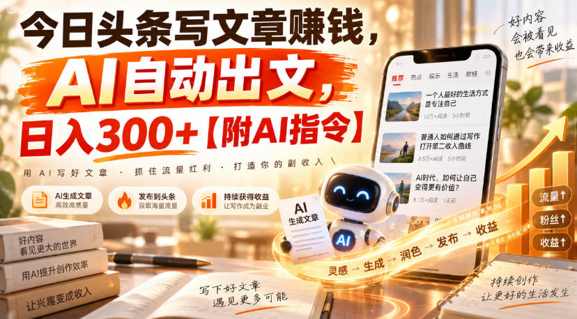 今日头条写文章賺钱,AI自动出文,日入300+【附AI指令】
