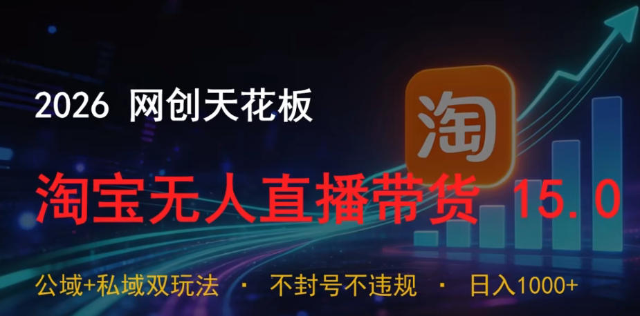 2026网创天花板,淘宝无人直播带货15.0,公域+私域双玩法,日入1k+,不违规不封号【揭秘】-副业资源网