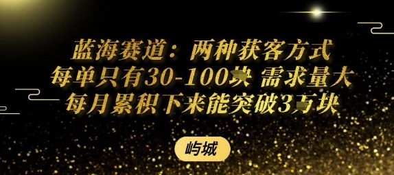 蓝海赛道：两种获客方式每单只有30-100米 需求量大每月累积下来能突破3W-副业资源网