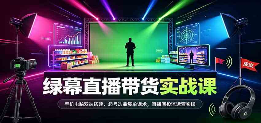 绿幕直播带货实战课：手机电脑双端搭建，起号选品爆单话术，直播间投流运营实操-副业资源网