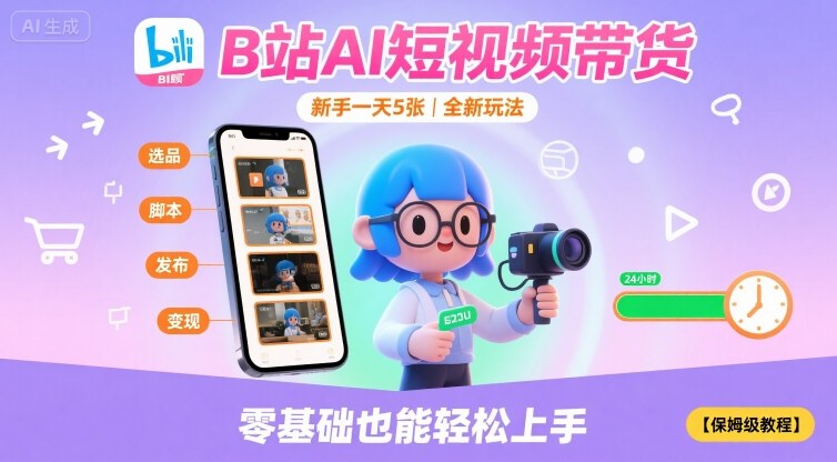 B站AI短视频带货，新手一天5张，全新玩法【保姆级教程】-副业资源网