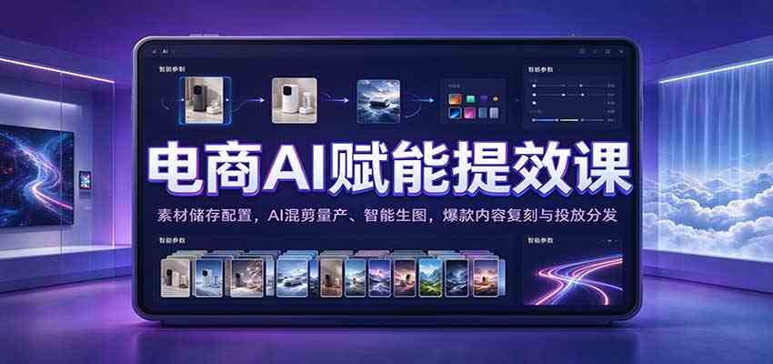 电商AI赋能提效课：素材储存配置，AI混剪量产、智能生图，爆款内容复刻与投放分发-副业资源网
