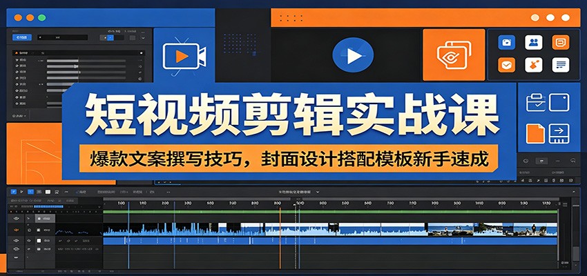 短视频剪辑实战课：爆款文案撰写技巧，封面设计搭配模板新手速成-副业资源网