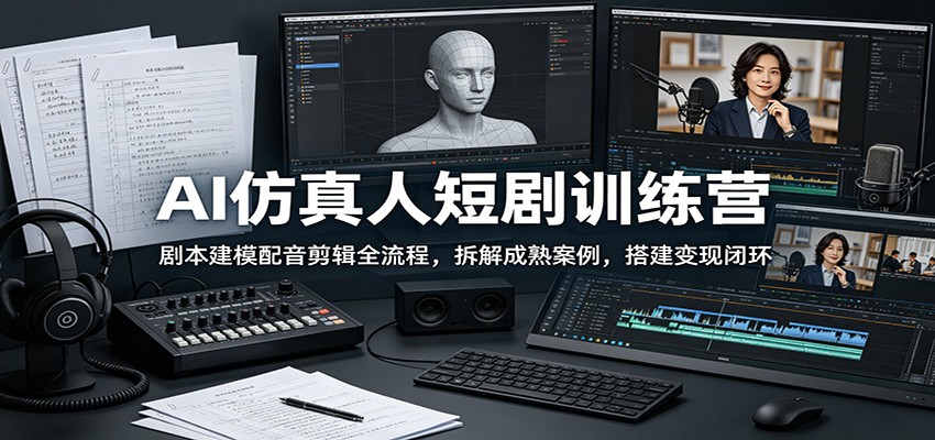 AI仿真人短剧训练营:剧本建模配音剪辑全流程,拆解成熟案例,搭建变现闭环-副业资源网