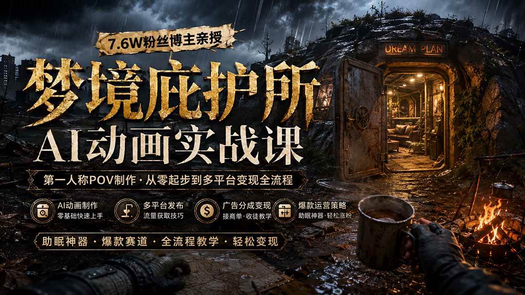 (19886期)梦境庇护所AI动画实战课:7.6W粉丝博主亲授第一人称POV制作,从零起步到多平台发布变现全流程-副业资源网
