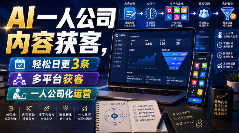 AI一人公司内容获客,轻松日更3条,多平台获客,一人公司化运营(更新)-副业资源网