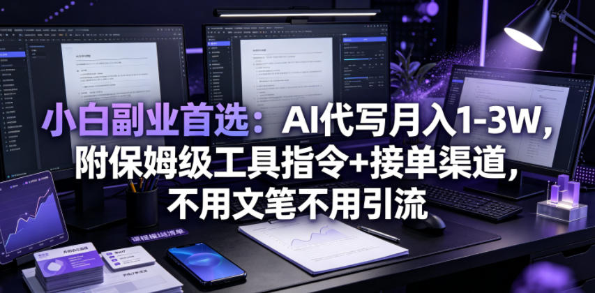 小白副业首选：AI代写月入1-3W，附保姆级工具指令+接单渠道，不用文笔不用引流【揭秘】-副业资源网