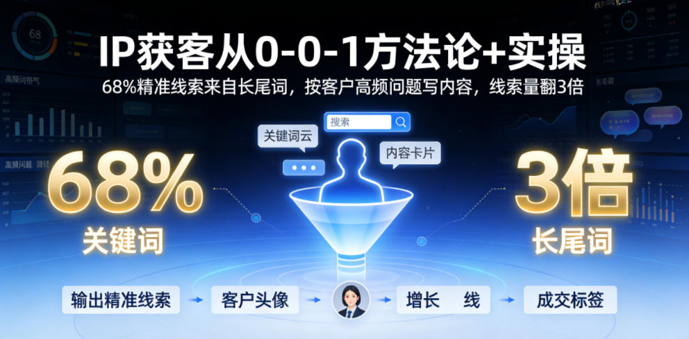 IP获客从0-1方法论+实操,68%精准线索来自长尾词,按客户高频问题写内容,线索量翻3倍-副业资源网