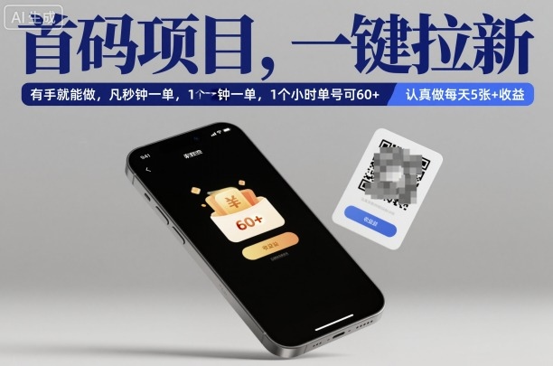 首码项目,一键拉新,有手就能做,几秒钟一单,1个小时单号可60+,认真做每天5张+收益【揭秘】-副业资源网