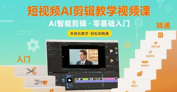 短视频AI剪辑教学视频课，入门到精通-副业资源网