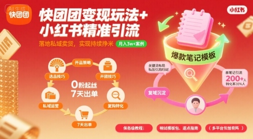 快团团变现玩法+小红书精准引流技巧，助你真正落地私域卖货，实现持续挣米-副业资源网