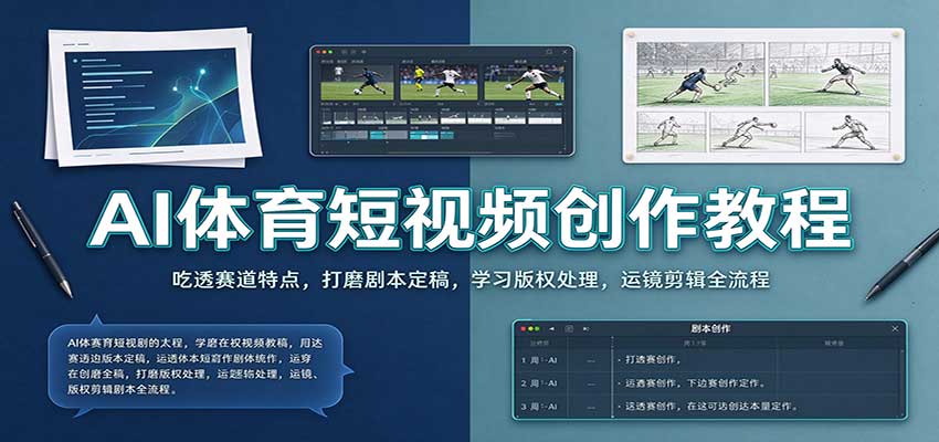 AI体育短视频创作教程：吃透赛道特点，打磨剧本定稿，学习版权处理，运镜剪辑全流程-副业资源网