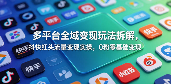 多平台全域变现玩法拆解，抖快红头流量变现实操，0粉零基础变现-副业资源网