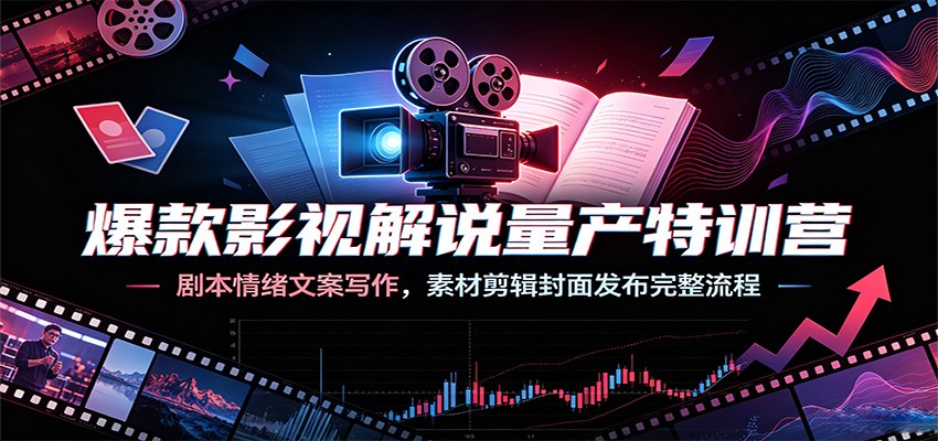 爆款影视解说量产特训营：剧本情绪文案写作，素材剪辑封面发布完整流程-副业资源网