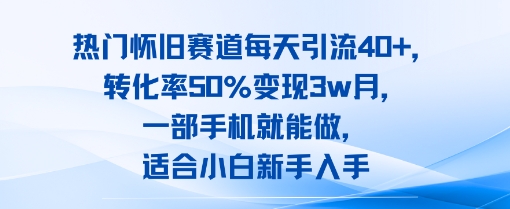 热门怀旧赛道每天引流40+，转化率50%月变现3w，一部手机就能做，适合小白新手入手-副业资源网