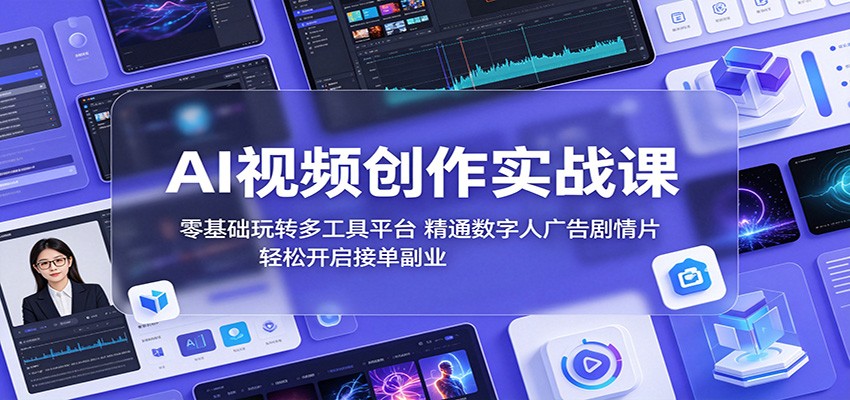 AI视频创作实战课：零基础玩转多工具平台，精通数字人广告、剧情片，轻松开启接单副业-副业资源网