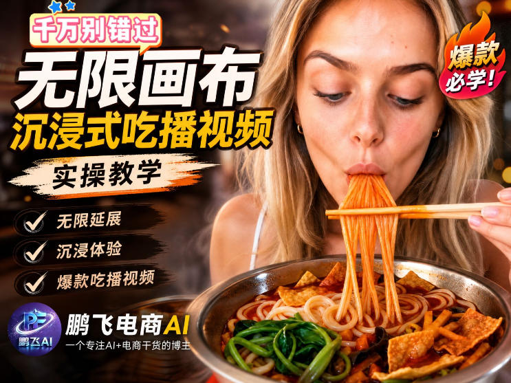 保姆级教程｜用AI无线画布做沉浸式吃播，3步直接出片，无线画布工作流，操作简单好上手-副业资源网