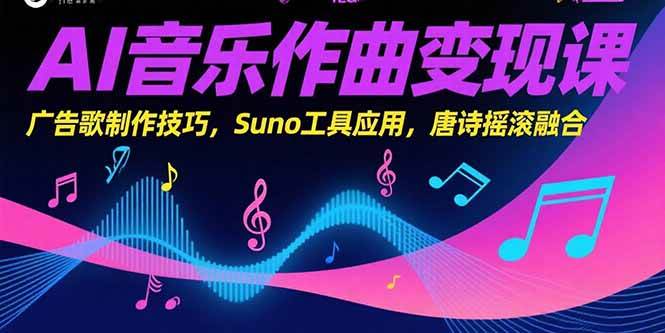 （15370期）AI音乐作曲变现课，广告歌制作技巧，Suno工具应用，唐诗摇滚融合-副业资源网