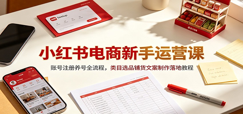 小红书电商新手运营课：账号注册养号全流程，类目选品铺货文案制作落地教程-副业资源网