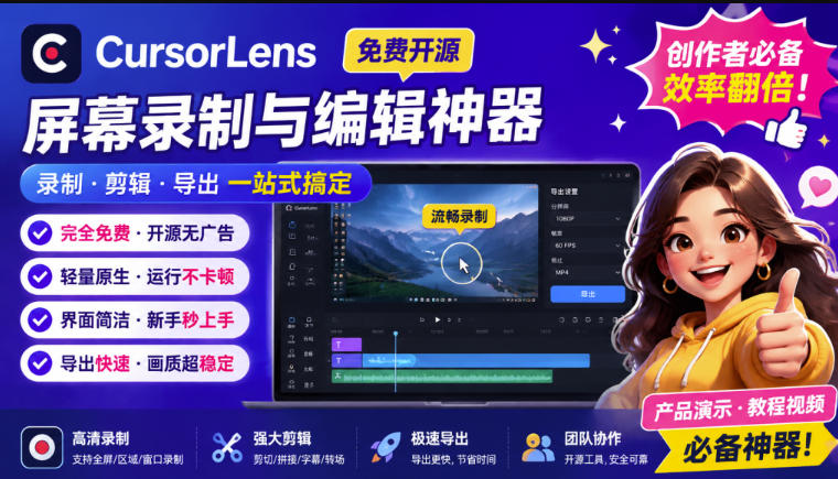 CursorLens免费开源录屏工具,支持自动缩放,教程视频录制必备神器-副业资源网